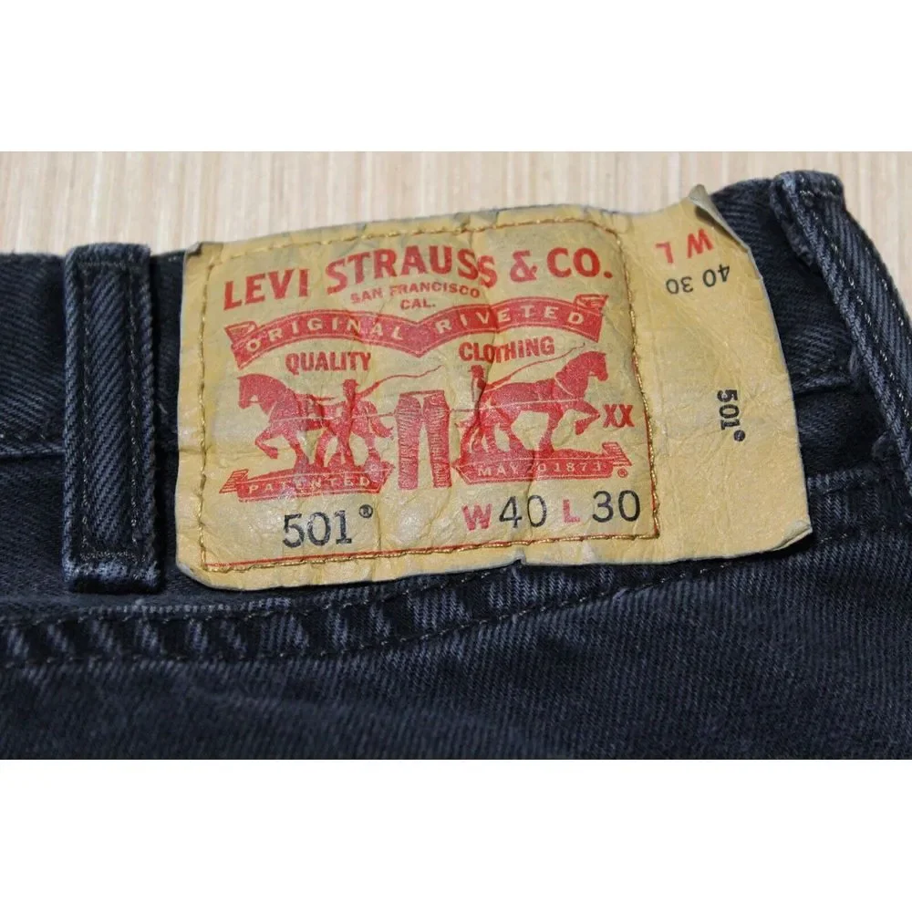Levi's Jeans Mens 40x30‎ Black Denim 501 Orginal Fit Stretch American Cowboy